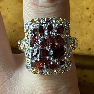 Natural Red Garnet Sterling Silver Cocktail Ring Size 9